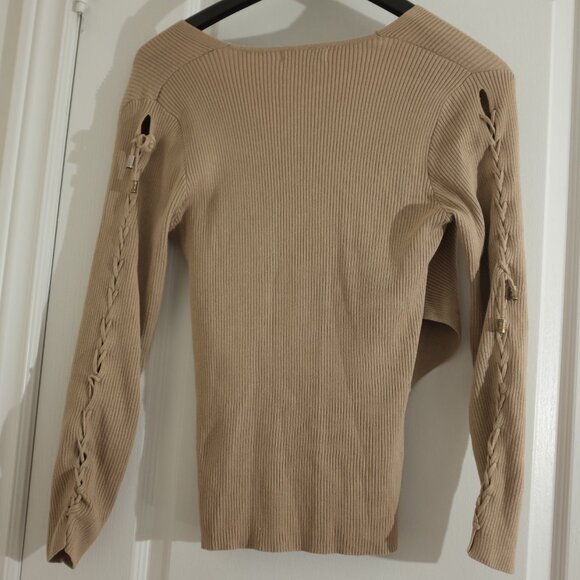 COPY - HWA apparel tan crossover sweater with lace up sleeves detail size M - Picture 2 of 6